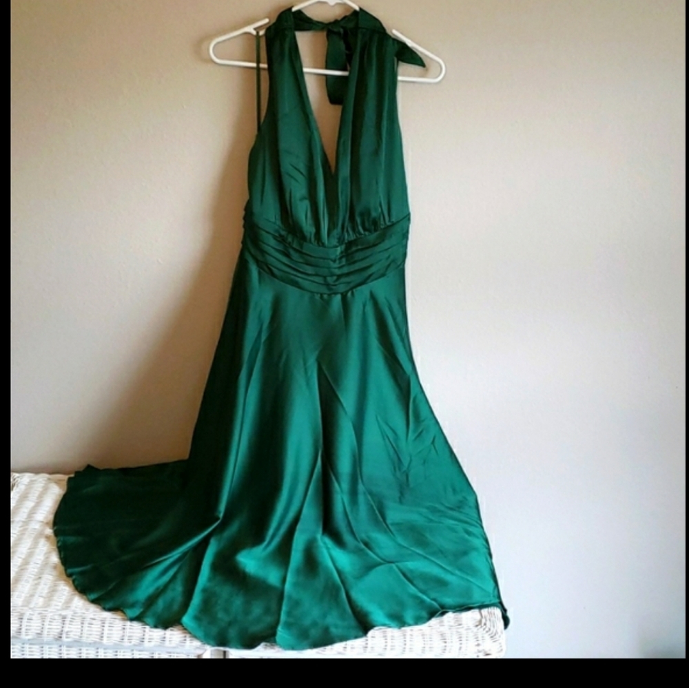 Unique Vintage Emerald Halter Dress, size Large - Picture 5 of 6